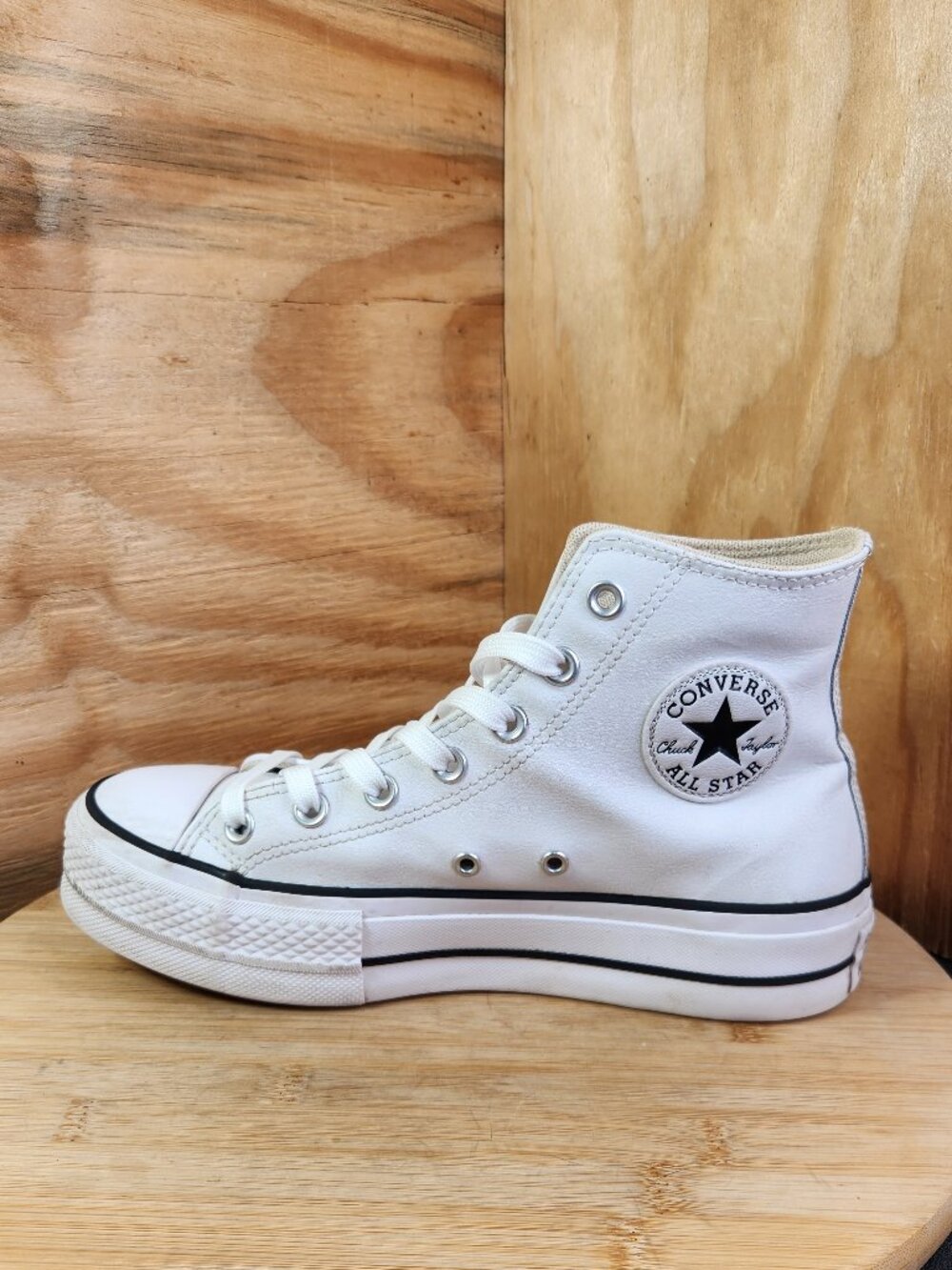 Converse Chuck Taylor All Star Womens White Leather Lift Platform Shoes Size 8 - Picture 8 of 12